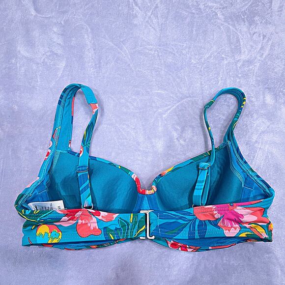 LANDS END Swim Adjustable Floral Twist Bikini Bra Top Blue Underwire Womens 4 XS - Picture 3 of 7